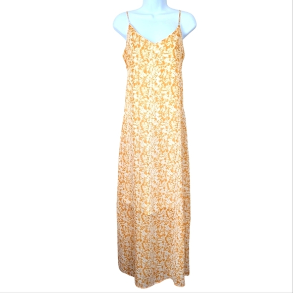 Bailey's Blossoms Yellow Floral Maxi Slip Dress Semi Sheer Size Medium - Picture 1 of 7